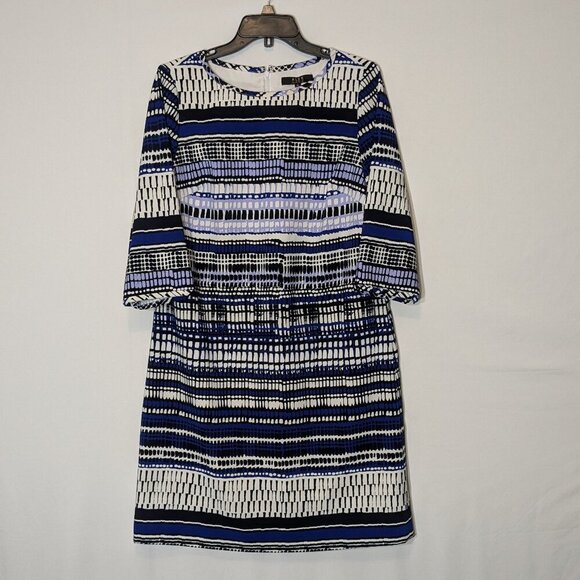 Alex Marie Blue and White Striped Midi Dress - Picture 1 of 4